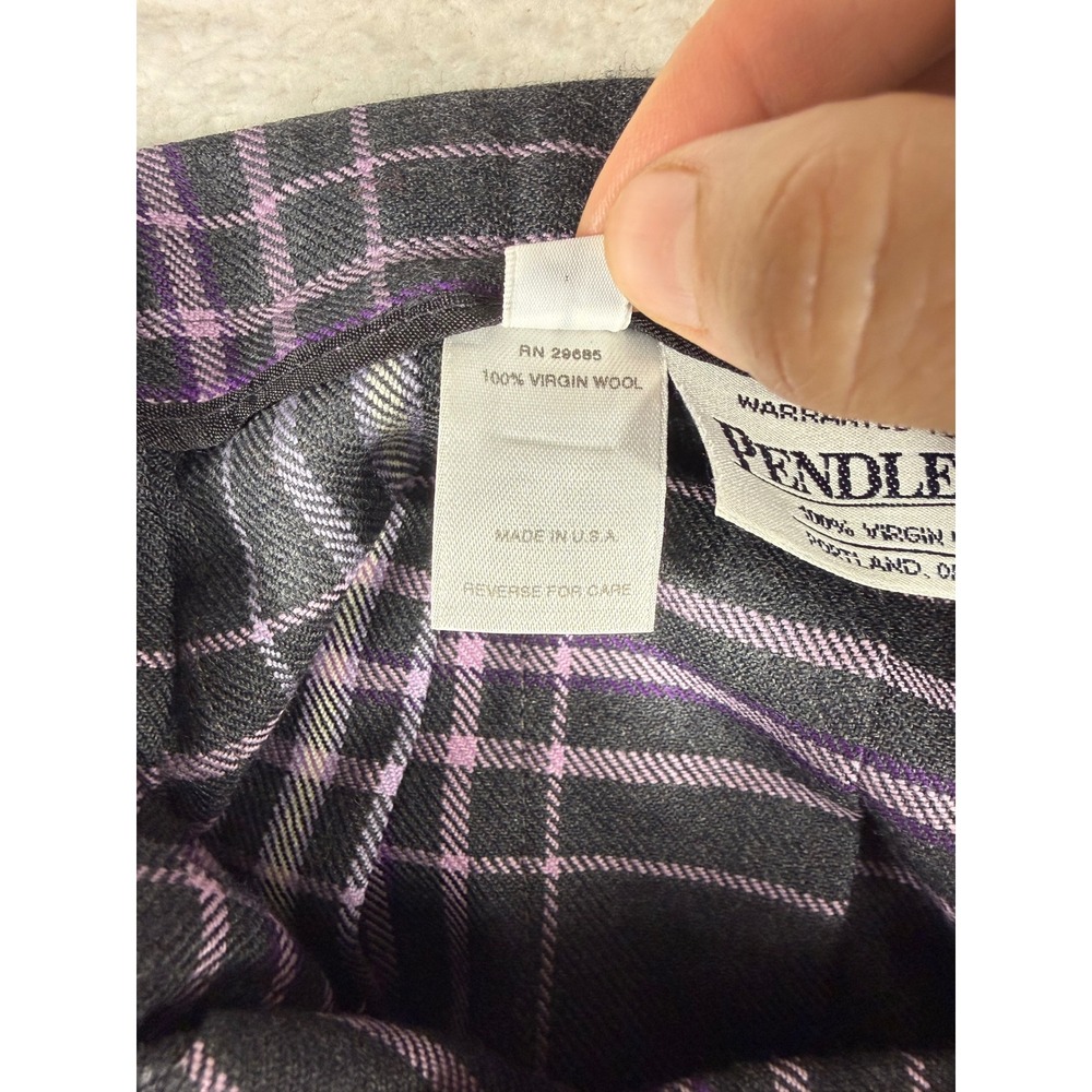 Pendleton Pleated Midi Skirt Women Size 14 Gray Purple Plaid 100% Wool USA - Picture 5 of 10